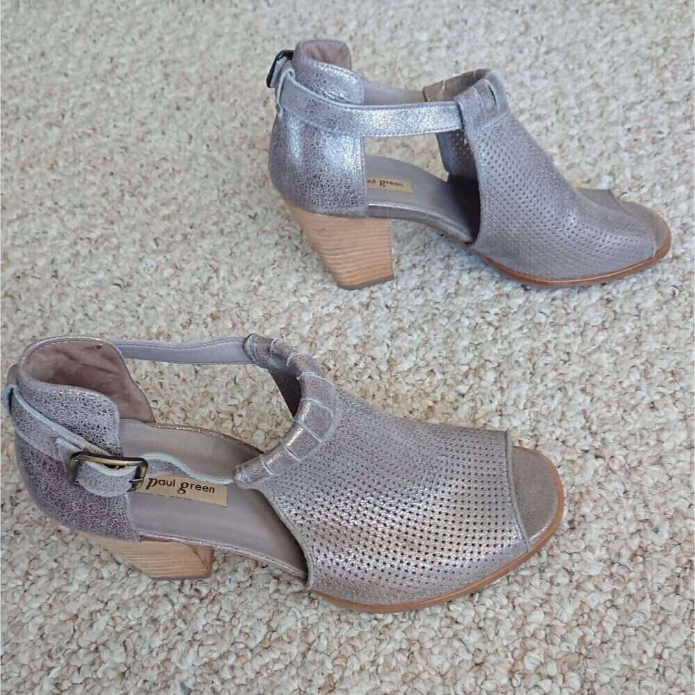 Paul Green Colleen Metallic Taupe suede leather Bootie Sandal size 8.5
